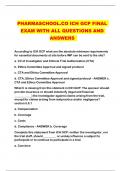 PHARMASCHOOL.CO ICH GCP FINAL EXAM WITH ALL QUESTIONS AND ANSWERS 