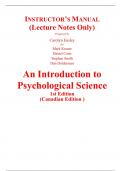 Instructor Manual (Lecture Notes Only) for An Introduction to Psychological Science 1st Canadian Edition By Mark Krause Daniel Cort Stephen Smith Dan Dolderman (All Chapters, 100% Original Verified, A+ Grade)