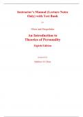 Instructor Manual (Lecture Notes Only) With Test Bank for An Introduction to Theories of Personality 8th Edition By Matthew Olson Hergenhahn (All Chapters, 100% Original Verified, A+ Grade) 