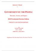 Instructor Manual for Government by the People 2020 Presidential Election Edition 27th Edition By David Magleby, Paul Light, Christine Nemacheck (All Chapters, 100% Original Verified, A+ Grade) 