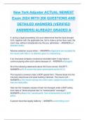 New York Adjuster ACTUAL NEWEST Exam 2024 WITH 200 QUESTIONS AND  DETAILED ANSWERS (VERIFIED  ANSWERS) ALREADY GRADED A