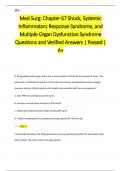 Med Surg: Chapter 67 Shock, Systemic  Inflammatory Response Syndrome, and  Multiple Organ Dysfunction Syndrome Questions and Verified Answers | Passed |  A+