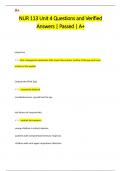 NUR 113 Unit 4 Questions and Verified  Answers | Passed | A+