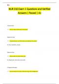 NUR 310 Exam 1 Questions and Verified  Answers | Passed | A+