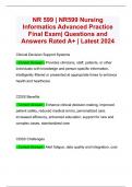 NR 599 | NR599 Nursing Informatics Advanced Practice Final Exam| Questions and Answers Rated A+ | Latest 2024