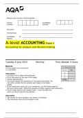 A-level ACCOUNTING Paper 2 Accounting for analysis and decision-making.