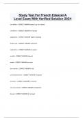 Study Test For French Edexcel A  Level Exam With Verified Solution 2024
