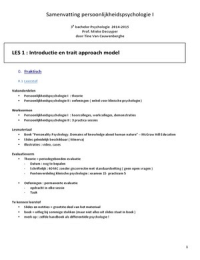 Persoonlijkheidspsychologie : LES 1 tem 6 : volledige samenvatting ( = H 1 tem H7 )