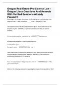 Oregon Real Estate Pre-License Law - Oregon Liens Questions And Answets With Verified Solutions Already Passed!!!