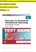 TEST BANK For Success in Practical Vocational Nursing 10th Edition by Carrol Collier, Verified Chapters 1 - 19, Complete Newest Version