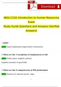 WGU C232 Final Exam Intro to Human Resources 2024 Study Guide Test Questions and Answers (2024 / 2025) (Verified Answers)