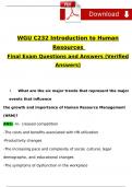WGU C232 Final Exam Intro to Human Resources Management Expected 2024 Test Questions and Answers (2024 / 2025) (Verified Answers)