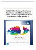 TEST BANK for Marketing: Real People,  Real Choices 11th Edition by Solomon  Michael, Marshall Greg and Stuart Elnora.  ISBN 9780136810490 Updated A+