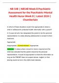 NR 548 | NR548 Week 8 Psychiatric Assessment for the Psychiatric-Mental Health Nurse Week 8 | Latest 2024 | Chamberlain