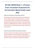 NR 548 | NR548 Week 3 - 4 Practice Exam | Psychiatric Assessment for the Psychiatric-Mental Health Latest 2024 