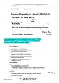 Pearson Edexcel Level 1/Level 2 GCSE (9–1) French 1 FR0/3H PAPER 3: Reading and understanding in French MAY 2023 Question Paper and Mark Scheme merged