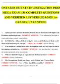 ONTARIO PRIVATE INVESTIGATION PREP MEGA EXAM 150 COMPLETE QUESTIONS AND VERIFIED ANSWERS