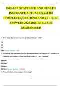 INDIANA STATE LIFE AND HEALTH INSURANCE ACTUAL EXAM 200 COMPLETE QUESTIONS AND ANSWERS 2024