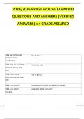 2024 2025 RPSGT ACTUAL EXAM 800 QUESTIONS AND ANSWERS (VERIFIED ANSWERS) A+ GRADE