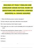 2024 2025 ATI TEAS 7 ENGLISH AND LANGUAGE USAGE ACTUAL EXAM 120 QUESTIONS AND ANSWERS 