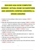2024 2025 AQA GCSE COMPUTER SCIENCE ACTUAL EXAM 120 QUESTIONS AND ANSWERS (VERIFIED