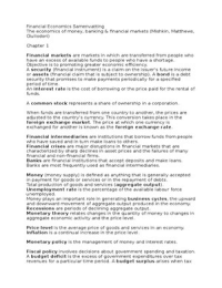 Financial Economics summary in order of the lectures