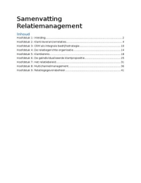 Samenvatting H1 t/m H9 Customer Relationship Management