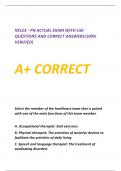 NCLEX - PN ACTUAL EXAM WITH 150  QUESTIONS AND CORRECT ANSWERS(100%  VERIFIED) A+ CORRECT