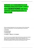 NURSING 101 FUNDAMENTALS OF  NURSING PRACTICE EXAM 1 PART 1  WITH QUESTIONS AND WELL  VERIFIED ANSWERS[GRADED A+]  REAL EXAM