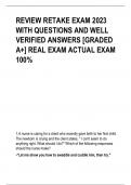 REVIEW RETAKE EXAM 2023  WITH QUESTIONS AND WELL  VERIFIED ANSWERS [GRADED  A+] REAL EXAM ACTUAL EXAM  100%