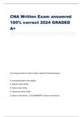 CNA Written Exam answered 100% correct 2024 GRADED  A+