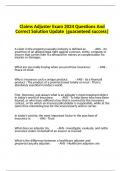 Claims Adjuster Exam 2024 Questions And Correct Solution Update |guaranteed success|