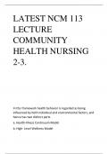 LATEST NCM 113 LECTURE COMMUNITY HEALTH NURSING 2-3. In this framework health behavior is regarded as being influenced by both individual and environmental factors, and hence has two distinct parts