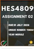 HES4809 ASSIGNMENT 2 DETAILED ANSWERS -( 738261)- DUE: 31 JULY 2024