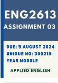 ENG2613 ASSIGNMENT 03... Unique number: 300218.... Due date: 5 August..