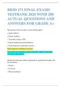 BIOD 171 FINAL EXAMS TESTBANK 2024 WITH 200 ACTUAL QUESTIONS AND ANSWERS FOR GRADE A+