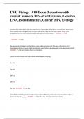 UVU Biology 1010 Exam 3 question with correct answers 2024- Cell Division, Genetics, DNA, Bioinformatics, Cancer, HIV, Ecology.