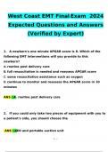 West Coast EMT Final Exam 2024 / 2025 Expected Questions and Answers STUDY BUNDLE (COMPLETE PACKAGE)