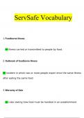 ServSafe Vocabulary Exam 2024 Expected Questions and Answers (Verified by Expert)
