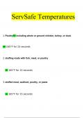 ServSafe Temperatures Exam 2024 Expected Questions and Answers (Verified by Expert)