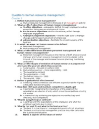 Question based summaries to test yourself- Human resource management