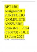 BPT1501 Assignment 7 (COMPLETE ANSWERS) Semester 2024 (536073) - DUE 18 June 2024