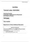 Teaching Practice Compulsory Application for Placement Information & Forms TPF2602  Year module  Department of Early Childhood Education