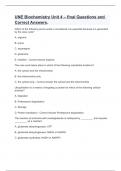 UNE Biochemistry Unit 4 – final Questions and Correct Answers
