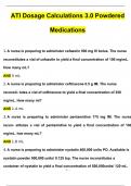 ATI Dosage Calculation – Critical Care/Medication Administration/Dosage by Weight/Pediatrics/ Proctured Exams  ATI Dosage Calculations 3.0 Injectable Medications (2024/2025) Newest Questions and Answers (Verified Answers)