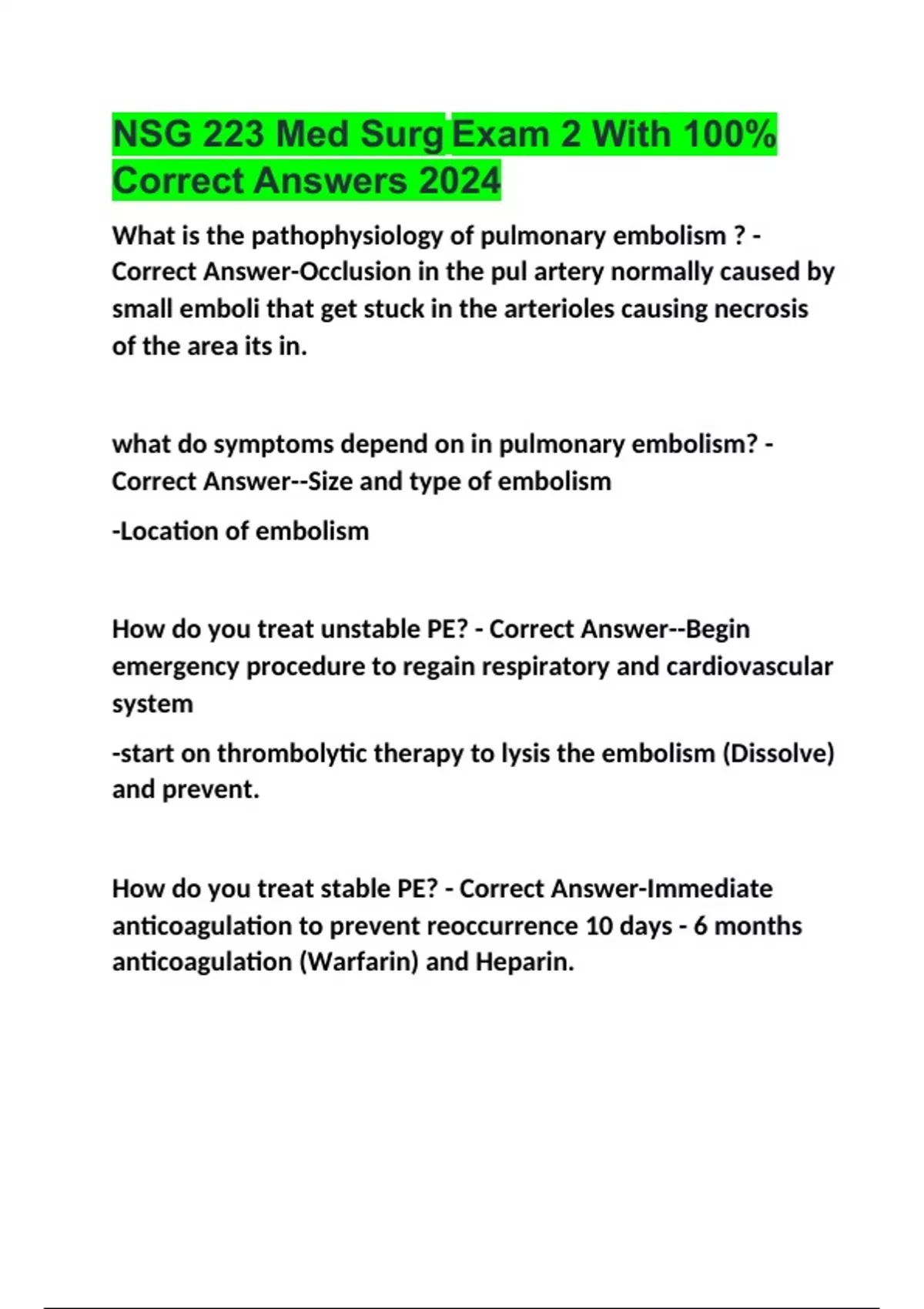 NSG 223 Med Surg Exam 2 With 100% Correct Answers 2024 - NSG 223 Med ...