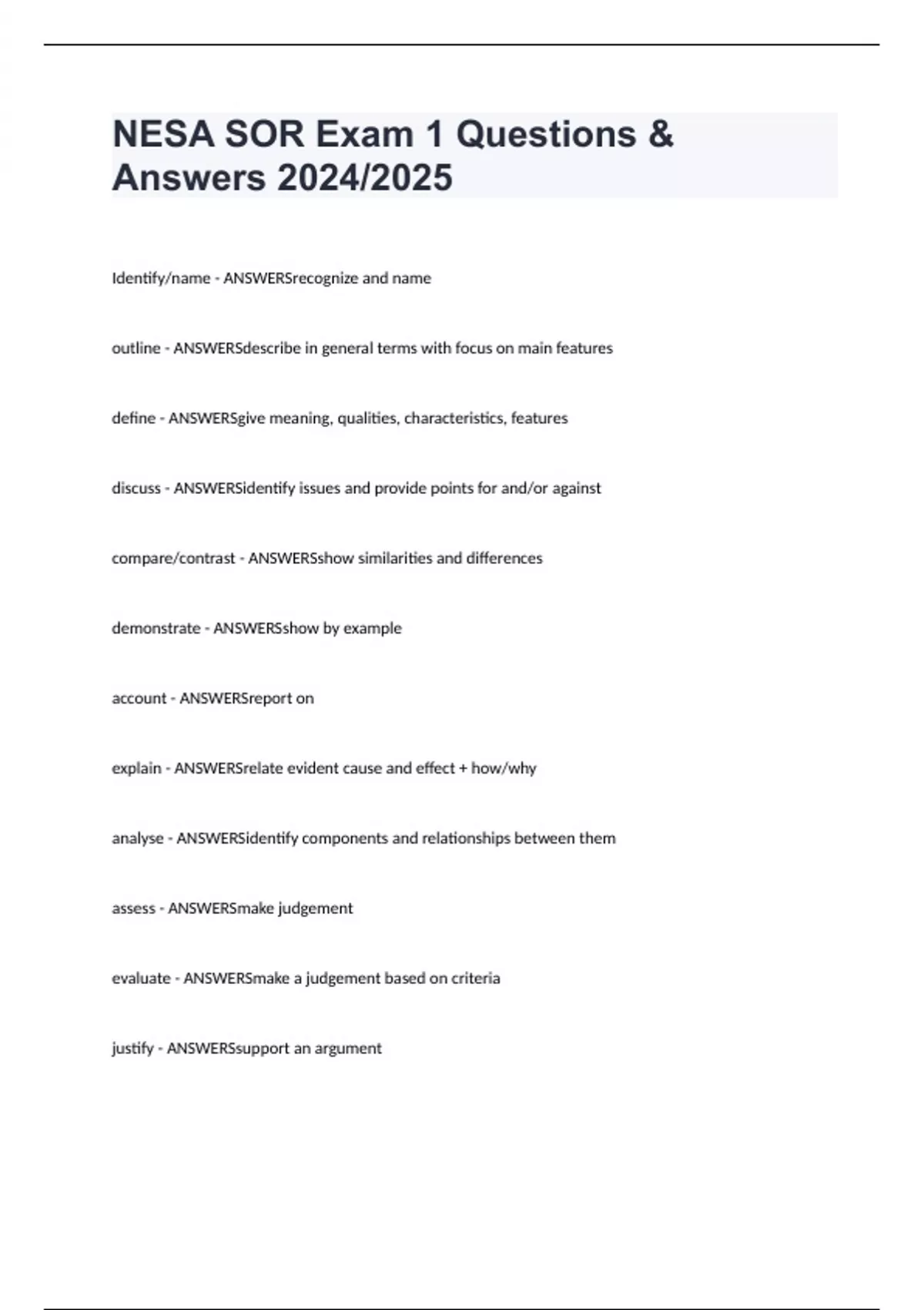 NESA SOR Exam 1 Questions & Answers 2024/2025 NESA SOR Stuvia US