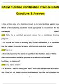 NASM Nutrition Certification Practice Exam 2024 Questions and Answers (2024 / 2025) (Verified Answers)