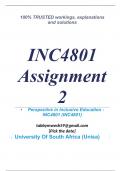 Exam (elaborations) INC4801 Assignment 2 (COMPLETE ANSWERS) 2024 (150797) - DUE 30 June 2024 •	Course •	Perspective in Inclusive Education - INC4801 (INC4801) •	Institution •	University Of South Africa (Unisa) •	Book •	Inclusive Education for the 21st Cen