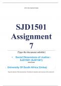 Exam (elaborations) SJD1501 Assignment 7 (COMPLETE ANSWERS) Semester 1 2024 (643355) - DUE 9 June 2024 •	Course •	Social Dimensions of Justice - SJD1501 (SJD1501) •	Institution •	University Of South Africa (Unisa) •	Book •	Social Dimensions of Law and Jus
